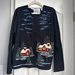 Vintage Marisa Christina Cardigan Sweater Christmas Collection 2003 Size L Black